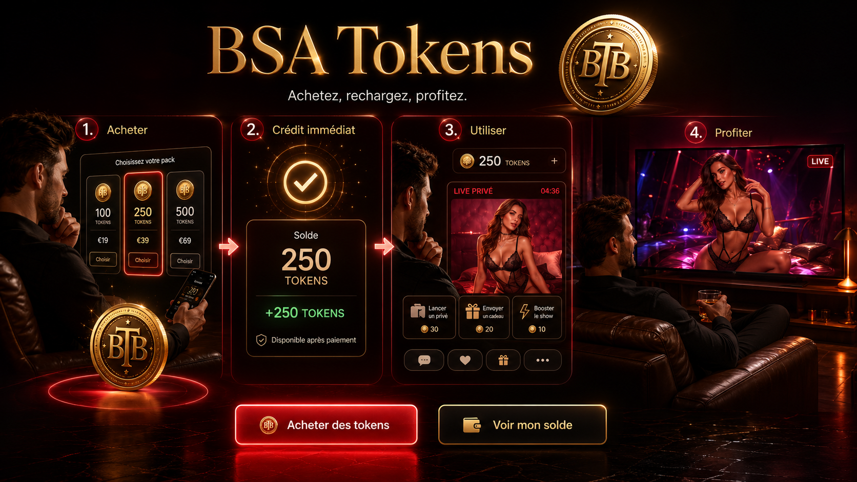 Acheter et utiliser les BSA Tokens sur Belinda Rencontre